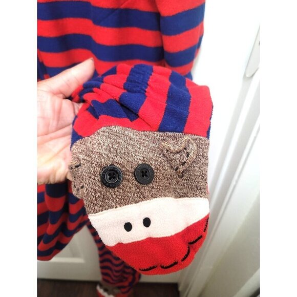 NICK & NORA Adult Sock Monkey Footed Onesie Pajamas Red & Blue Stripes Size L - Picture 4 of 15